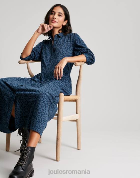 Joules femeilor rochie cămașă midi din jerseu nova 48DH94 îmbrăcăminte leopard albastru | Joules Romania