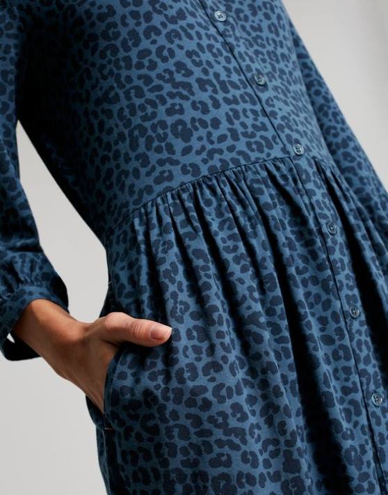Joules femeilor rochie cămașă midi din jerseu nova 48DH94 îmbrăcăminte leopard albastru | Joules Romania