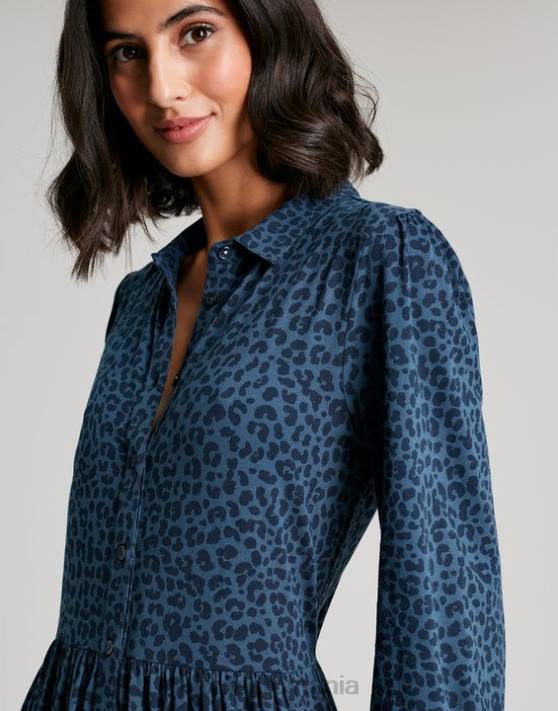 Joules femeilor rochie cămașă midi din jerseu nova 48DH94 îmbrăcăminte leopard albastru | Joules Romania