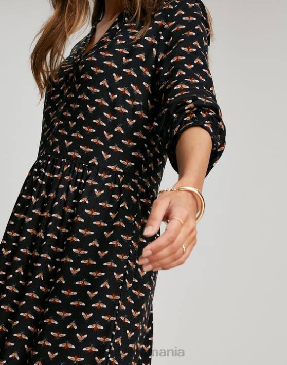 Joules femeilor rochie cămașă sophia cu jumătate de pat 48DH138 îmbrăcăminte albină neagră | Joules bags