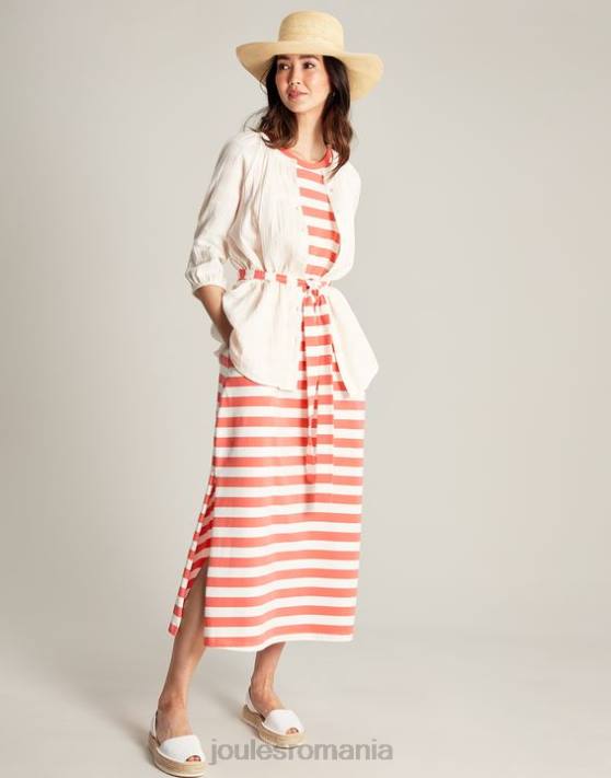 Joules femeilor rochie lunga din jerse paloma 48DH55 îmbrăcăminte dungă roz | Joules Romania