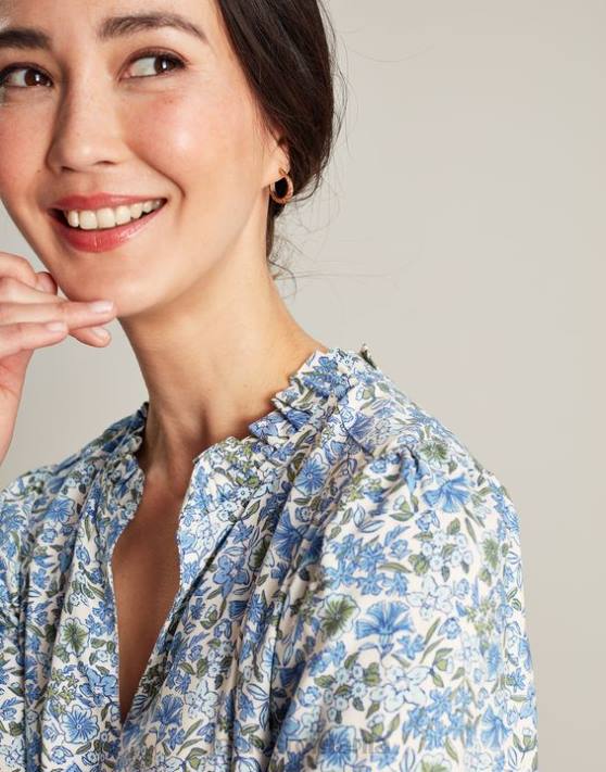 Joules femeilor rochie scurtă cu decolteu cu volanuri 48DH17 îmbrăcăminte ditsy albastru | Joules cizme