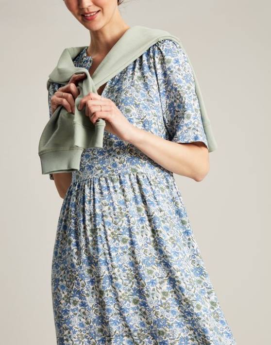 Joules femeilor rochie scurtă cu decolteu cu volanuri 48DH17 îmbrăcăminte ditsy albastru | Joules cizme