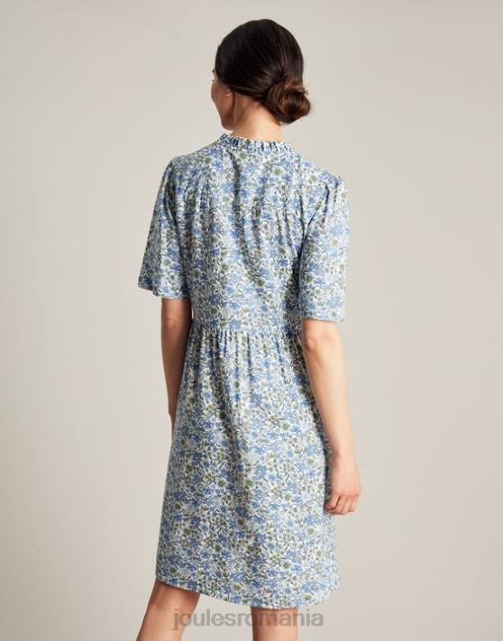 Joules femeilor rochie scurtă cu decolteu cu volanuri 48DH17 îmbrăcăminte ditsy albastru | Joules cizme