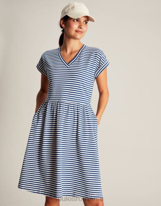 Joules femeilor rochie scurtă din jerse piper 48DH16 îmbrăcăminte dungă albastră | Joules Romania