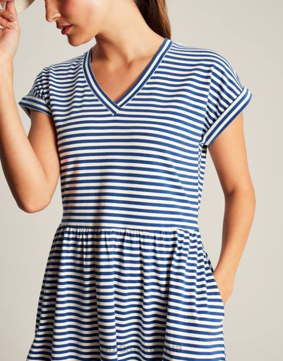 Joules femeilor rochie scurtă din jerse piper 48DH16 îmbrăcăminte dungă albastră | Joules Romania