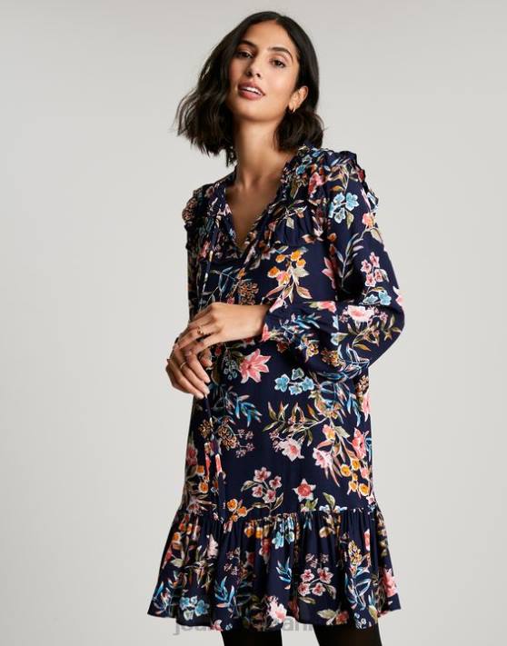 Joules femeilor tunică cu etaje cu volan cu gaura cheii rubin 48DH101 îmbrăcăminte vârf bleumarin floral | Joules cizme