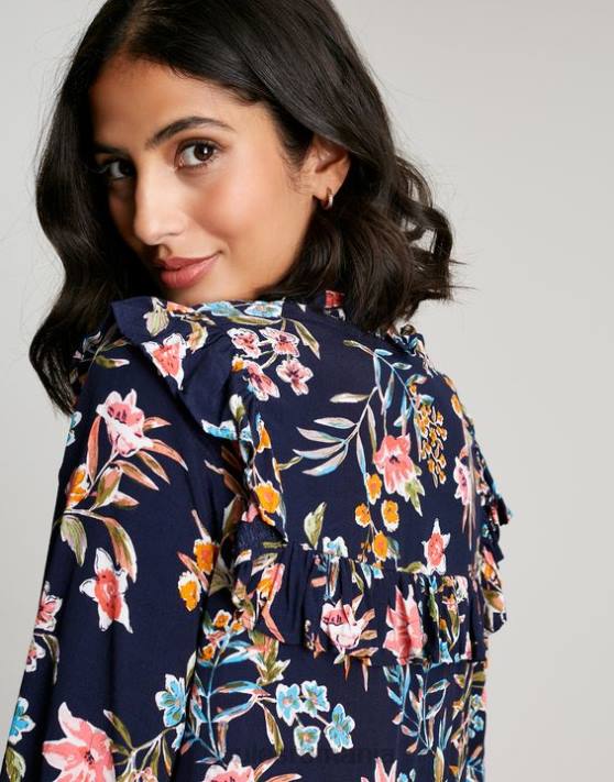 Joules femeilor tunică cu etaje cu volan cu gaura cheii rubin 48DH101 îmbrăcăminte vârf bleumarin floral | Joules cizme