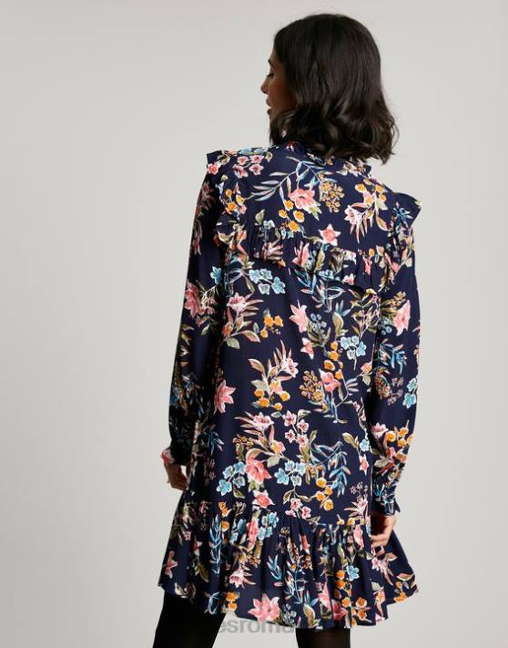 Joules femeilor tunică cu etaje cu volan cu gaura cheii rubin 48DH101 îmbrăcăminte vârf bleumarin floral | Joules cizme