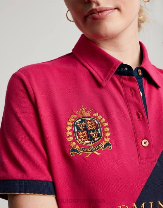 Joules femeilor tricou polo împodobit badminton 48DH107 îmbrăcăminte zmeura adanca | Joules cizme
