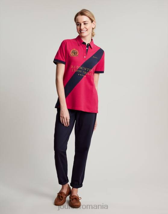 Joules femeilor tricou polo împodobit badminton 48DH107 îmbrăcăminte zmeura adanca | Joules cizme