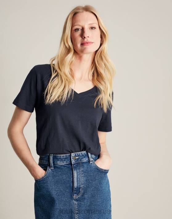 Joules femeilor tricou celina solid cu decolteu în V 48DH77 îmbrăcăminte marina franceză | Joules cizme