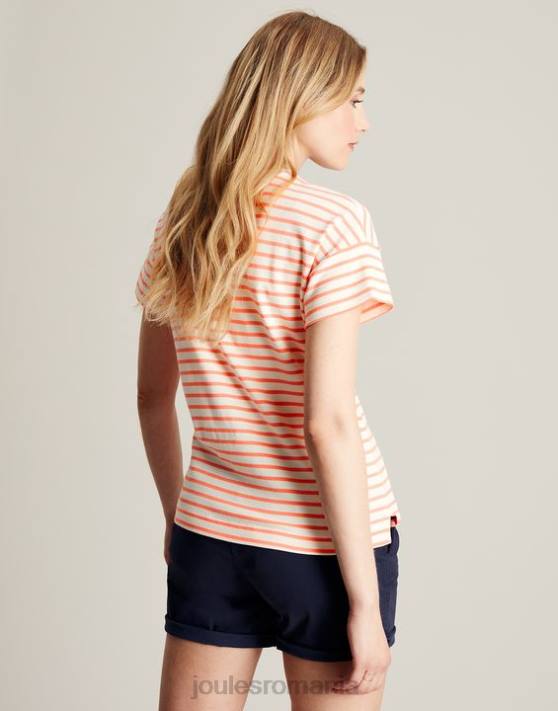 Joules femeilor tricou cu mânecă scurtă în dungi macey 48DH33 îmbrăcăminte dungă roz | Joules bags