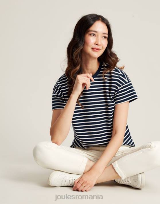 Joules femeilor tricou cu mânecă scurtă în dungi macey 48DH54 îmbrăcăminte dungă bleumarin | Joules bags