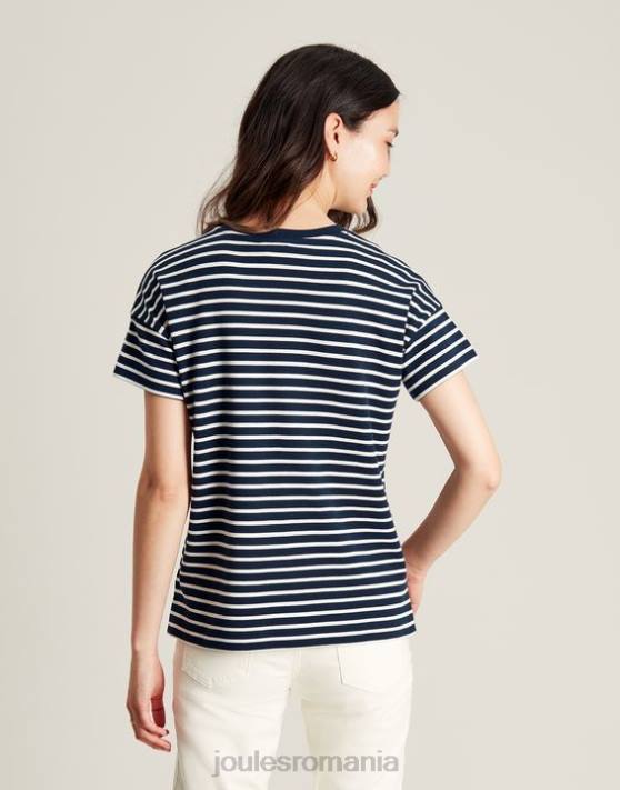 Joules femeilor tricou cu mânecă scurtă în dungi macey 48DH54 îmbrăcăminte dungă bleumarin | Joules bags