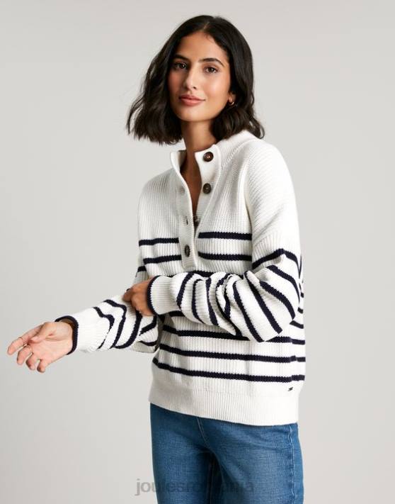 Joules femeilor cove button prin pulover gros 48DH90 îmbrăcăminte dungă crem bleumarin | Joules bags