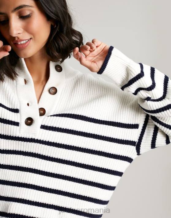 Joules femeilor cove button prin pulover gros 48DH90 îmbrăcăminte dungă crem bleumarin | Joules bags