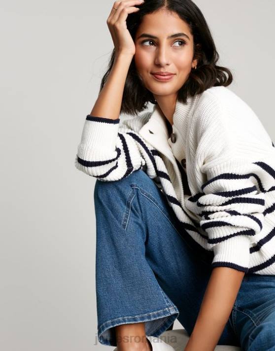 Joules femeilor cove button prin pulover gros 48DH90 îmbrăcăminte dungă crem bleumarin | Joules bags