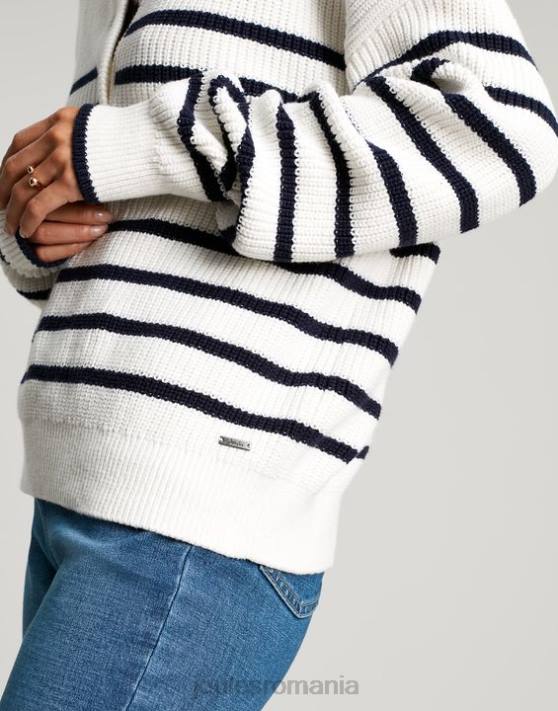 Joules femeilor cove button prin pulover gros 48DH90 îmbrăcăminte dungă crem bleumarin | Joules bags