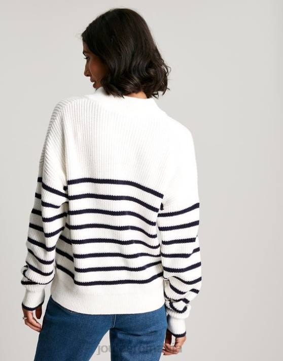 Joules femeilor cove button prin pulover gros 48DH90 îmbrăcăminte dungă crem bleumarin | Joules bags