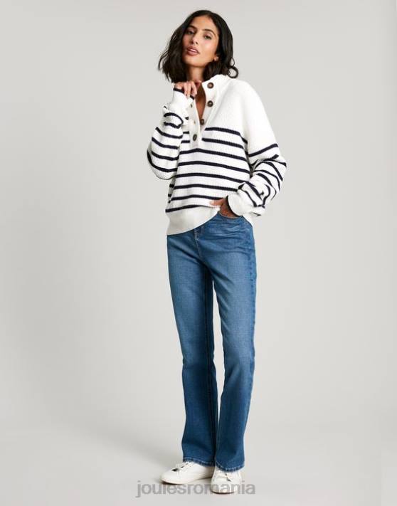 Joules femeilor cove button prin pulover gros 48DH90 îmbrăcăminte dungă crem bleumarin | Joules bags