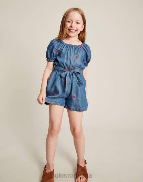 Joules fetelor costum betty cu gât pătrat 2-12 ani 48DH280 îmbrăcăminte căpșună chambray | Joules Romania