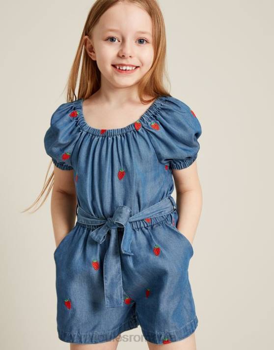 Joules fetelor costum betty cu gât pătrat 2-12 ani 48DH280 îmbrăcăminte căpșună chambray | Joules Romania
