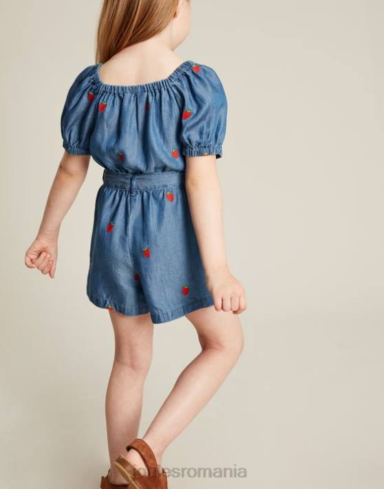 Joules fetelor costum betty cu gât pătrat 2-12 ani 48DH280 îmbrăcăminte căpșună chambray | Joules Romania