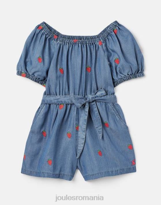 Joules fetelor costum betty cu gât pătrat 2-12 ani 48DH280 îmbrăcăminte căpșună chambray | Joules Romania