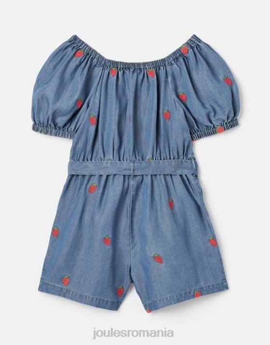 Joules fetelor costum betty cu gât pătrat 2-12 ani 48DH280 îmbrăcăminte căpșună chambray | Joules Romania