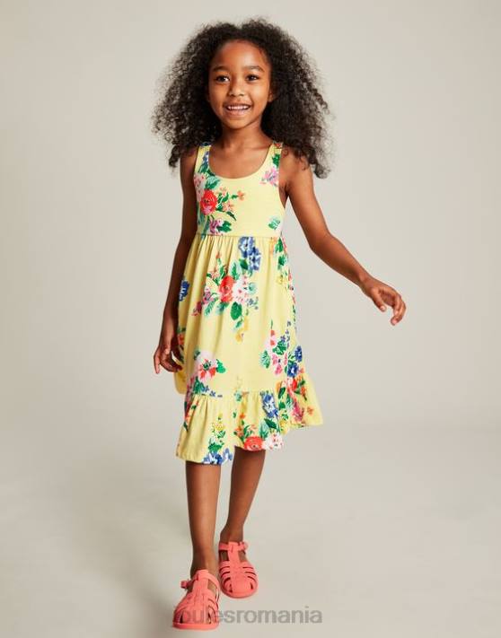 Joules fetelor rochie din jerse cu etaje juno 2-12 ani 48DH285 îmbrăcăminte galben pastel | Joules bags