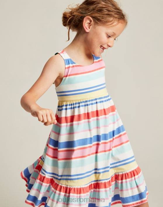 Joules fetelor rochie din jerse cu etaje juno 2-12 ani 48DH313 îmbrăcăminte dungi multiplă | Joules Romania