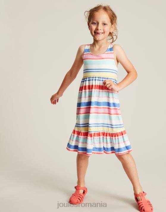 Joules fetelor rochie din jerse cu etaje juno 2-12 ani 48DH313 îmbrăcăminte dungi multiplă | Joules Romania