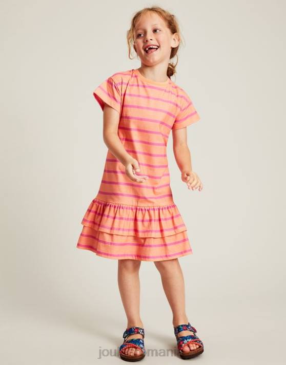 Joules fetelor rochie markleigh din jerse peplum cu maneca scurta 2-12 ani 48DH256 îmbrăcăminte dungă de piersici | Joules Romania