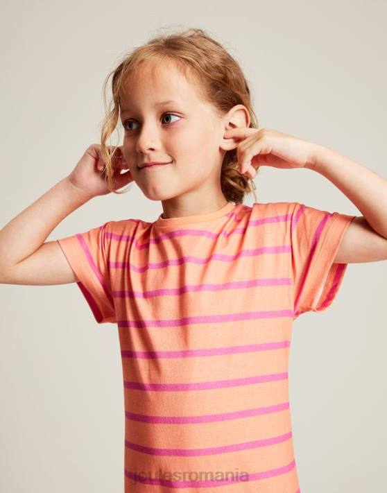 Joules fetelor rochie markleigh din jerse peplum cu maneca scurta 2-12 ani 48DH256 îmbrăcăminte dungă de piersici | Joules Romania