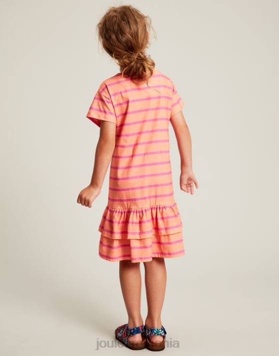 Joules fetelor rochie markleigh din jerse peplum cu maneca scurta 2-12 ani 48DH256 îmbrăcăminte dungă de piersici | Joules Romania