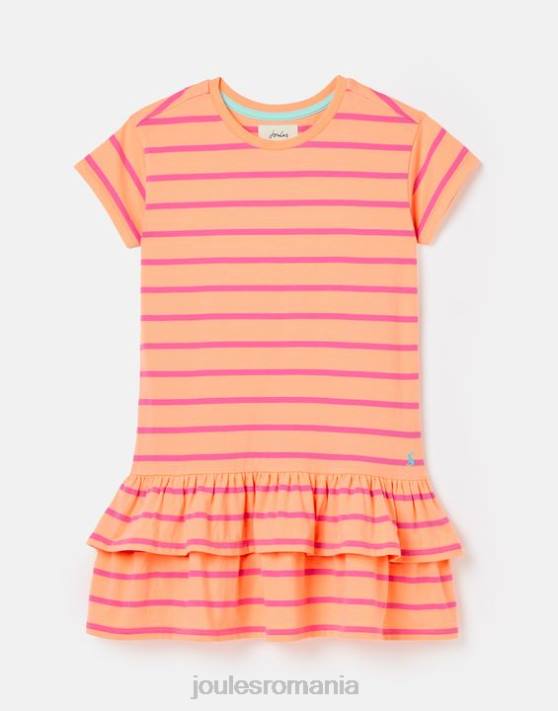 Joules fetelor rochie markleigh din jerse peplum cu maneca scurta 2-12 ani 48DH256 îmbrăcăminte dungă de piersici | Joules Romania