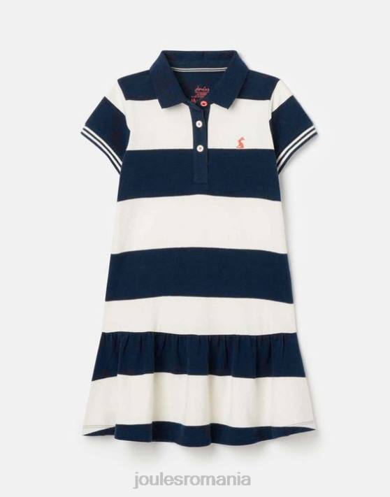 Joules fetelor rochie polo orla cu maneca scurta 2-12 ani 48DH310 îmbrăcăminte dungă crem bleumarin | Joules Romania