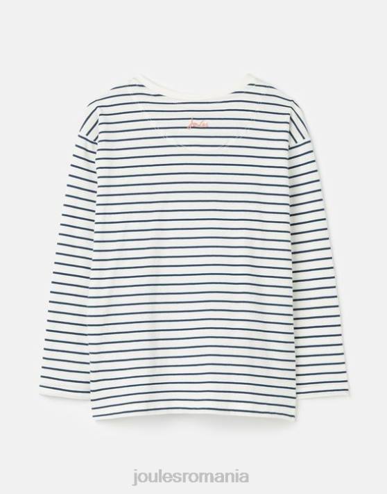 Joules fetelor ava tricou cu maneca lunga 2-12 ani 48DH281 îmbrăcăminte dungă bleumarin crem | Joules cizme