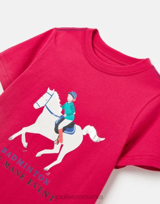 Joules fetelor tricou badminton unisex cu maneca scurta pentru copii 2-12 ani 48DH284 îmbrăcăminte zmeura adanca | Joules cizme