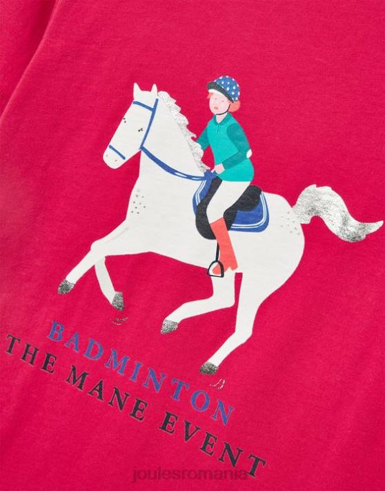 Joules fetelor tricou badminton unisex cu maneca scurta pentru copii 2-12 ani 48DH284 îmbrăcăminte zmeura adanca | Joules cizme