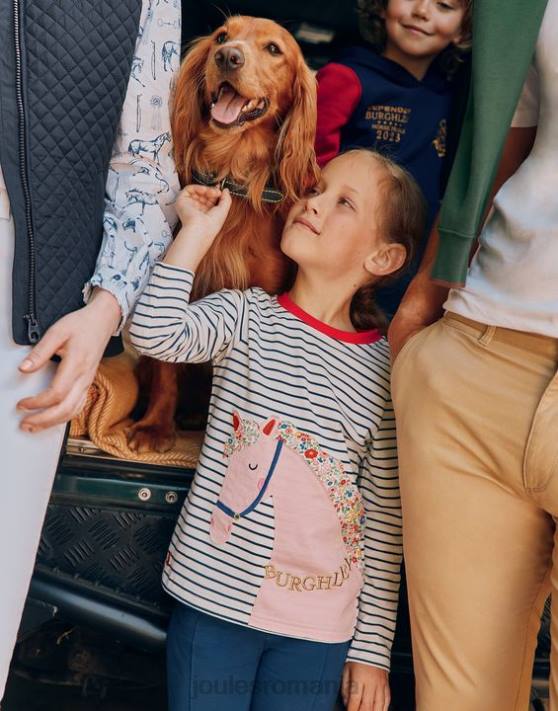 Joules fetelor tricou burghley cu maneca lunga 2-12 ani 48DH287 îmbrăcăminte dungă de cal bleumarin | Joules cizme