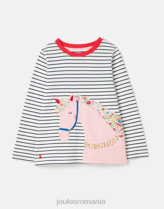 Joules fetelor tricou burghley cu maneca lunga 2-12 ani 48DH287 îmbrăcăminte dungă de cal bleumarin | Joules cizme