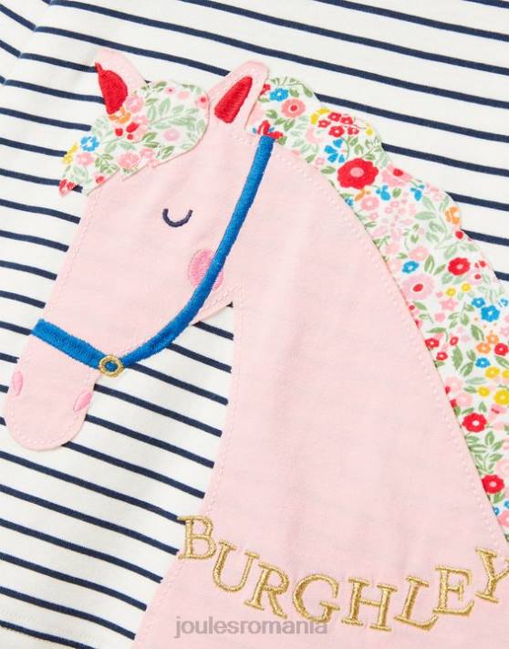 Joules fetelor tricou burghley cu maneca lunga 2-12 ani 48DH287 îmbrăcăminte dungă de cal bleumarin | Joules cizme