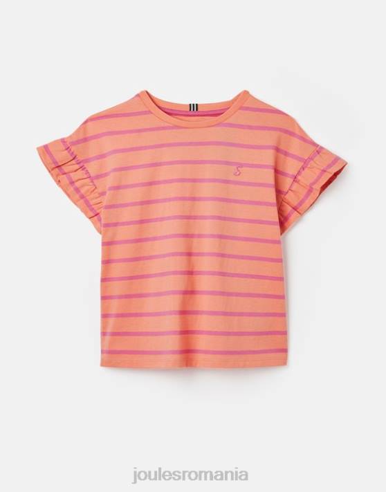Joules fetelor tricou cu volan cu maneca scurta 2-12 ani 48DH297 îmbrăcăminte dungă de piersici | Joules bags