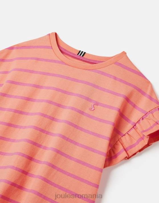 Joules fetelor tricou cu volan cu maneca scurta 2-12 ani 48DH297 îmbrăcăminte dungă de piersici | Joules bags