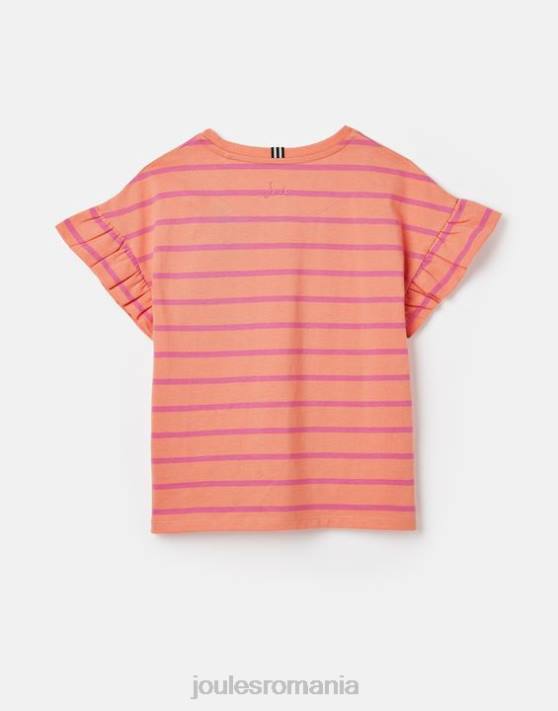 Joules fetelor tricou cu volan cu maneca scurta 2-12 ani 48DH297 îmbrăcăminte dungă de piersici | Joules bags