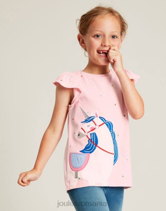 Joules fetelor tricou flutter astra cu maneca scurta 2-8 ani 48DH290 îmbrăcăminte unicorn roz | Joules cizme