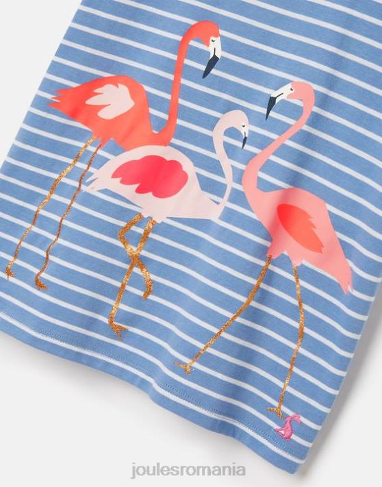Joules fetelor tricou serigrafiat pixie 2-12 ani 48DH289 îmbrăcăminte flamingo cu dungi albastre | Joules Romania
