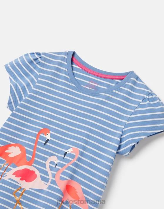 Joules fetelor tricou serigrafiat pixie 2-12 ani 48DH289 îmbrăcăminte flamingo cu dungi albastre | Joules Romania